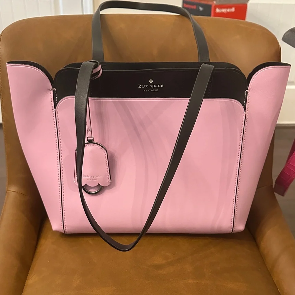 kate spade Pink and Black Leather Tote with Hang Tag